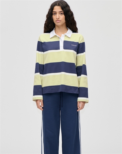 Stine Goya - Polo Long Sleeve Top - Yellow and Navy Blue Stripes